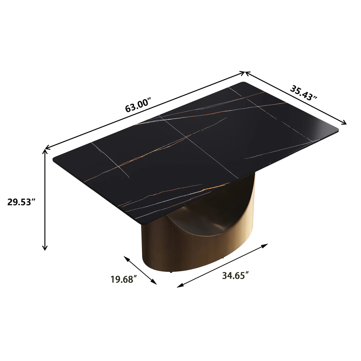 Marbella Sintered Stone Dining Table | 63" Matte Black Rectangular With Straight Edge