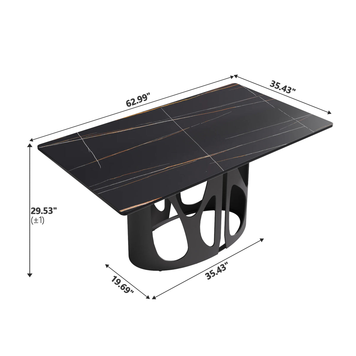 Marbella Sintered Stone Dining Table | 63" Matte Black Rectangular With Straight Edge