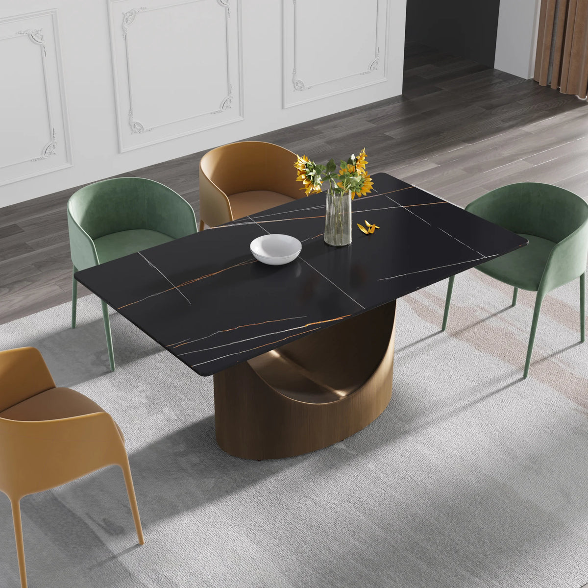 Marbella Sintered Stone Dining Table | 63" Matte Black Rectangular With Straight Edge