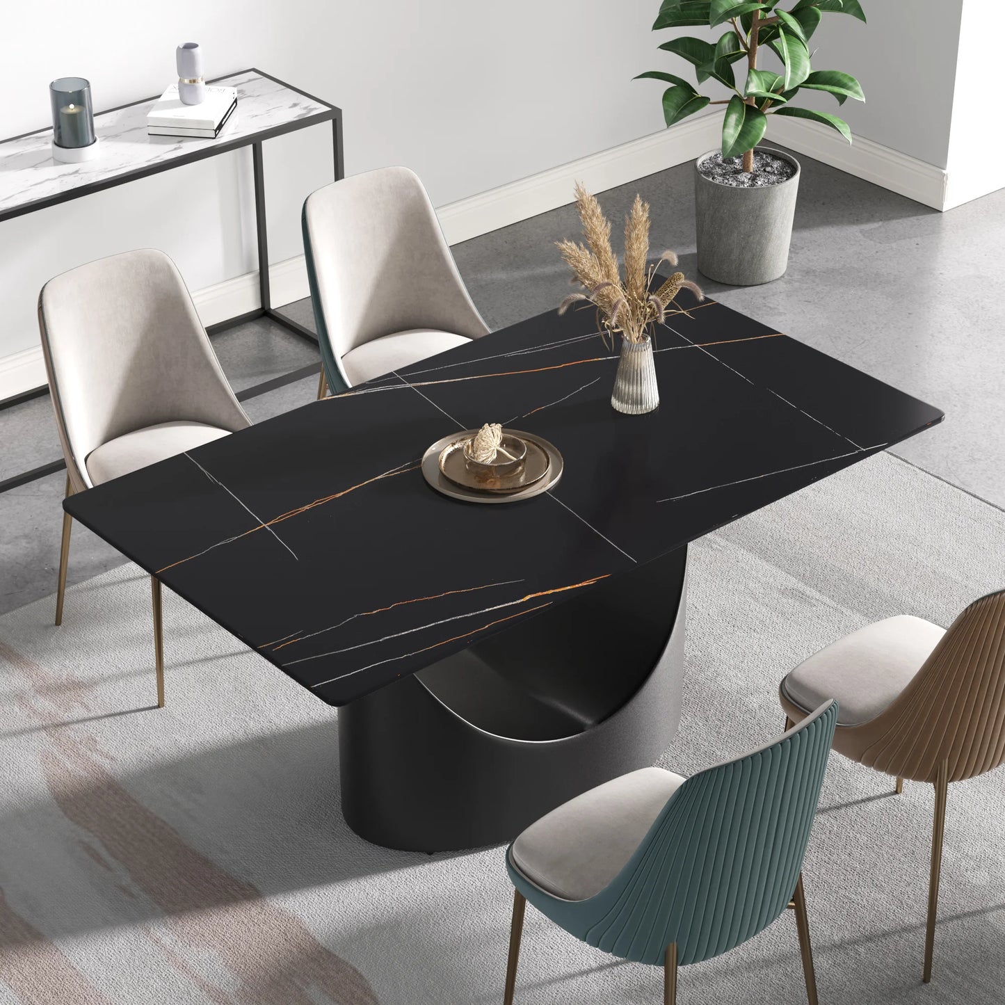 Marbella Sintered Stone Dining Table | 63" Matte Black Rectangular With Straight Edge