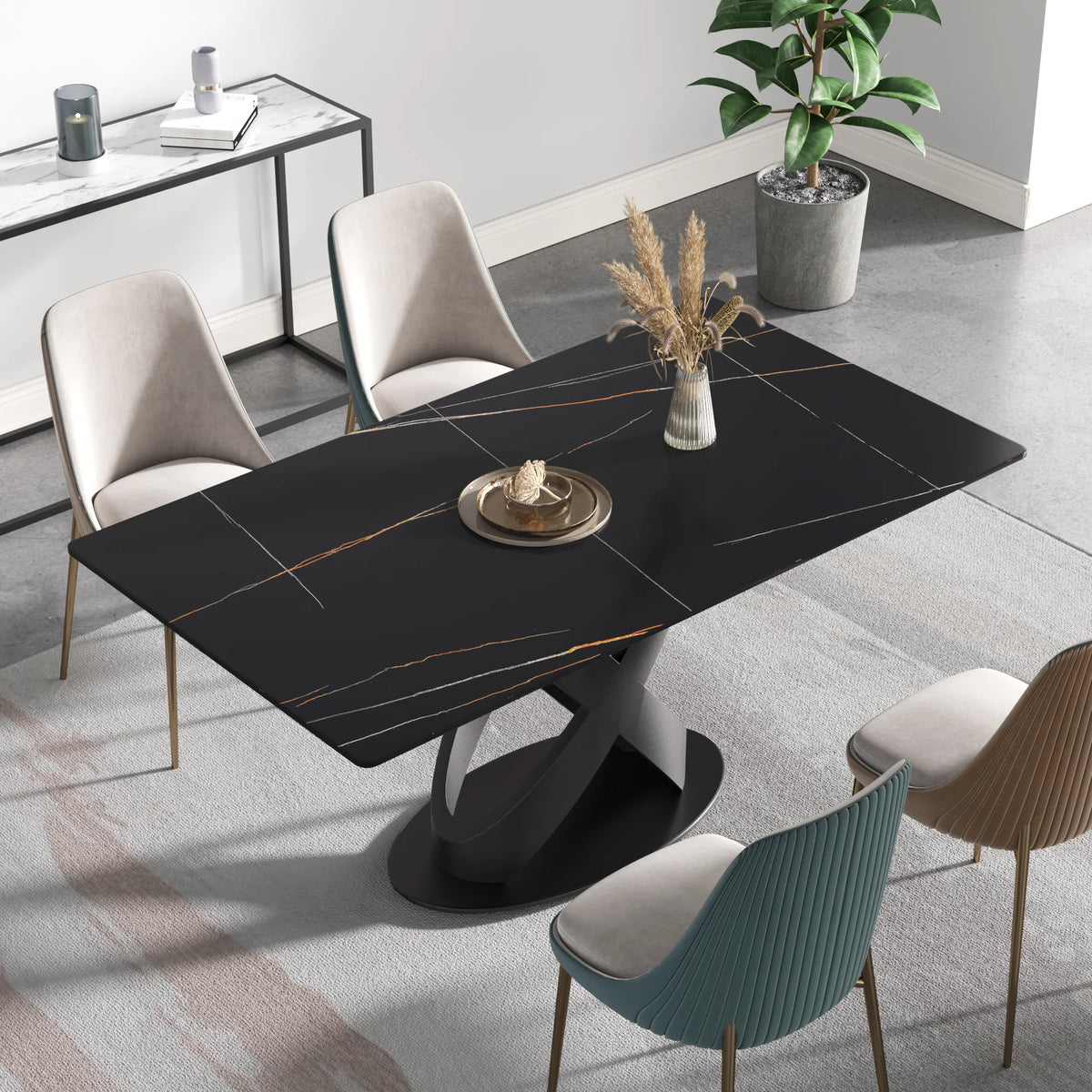 Marbella Sintered Stone Dining Table | 63" Matte Black Rectangular With Straight Edge