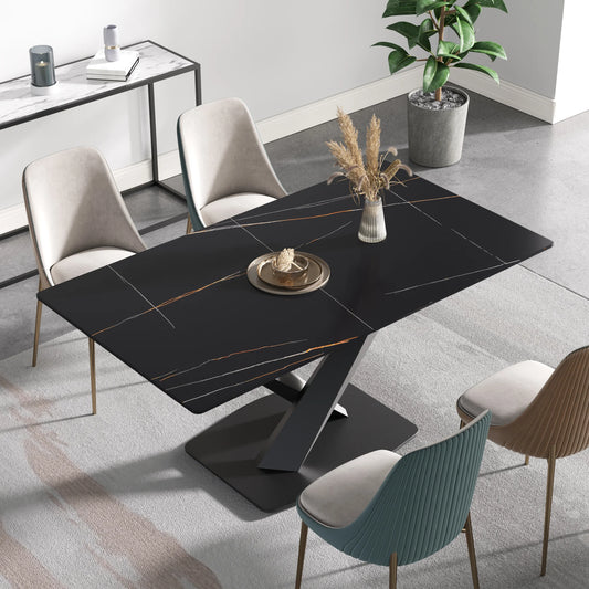 Marbella Sintered Stone Dining Table | 63" Matte Black Rectangular With Straight Edge