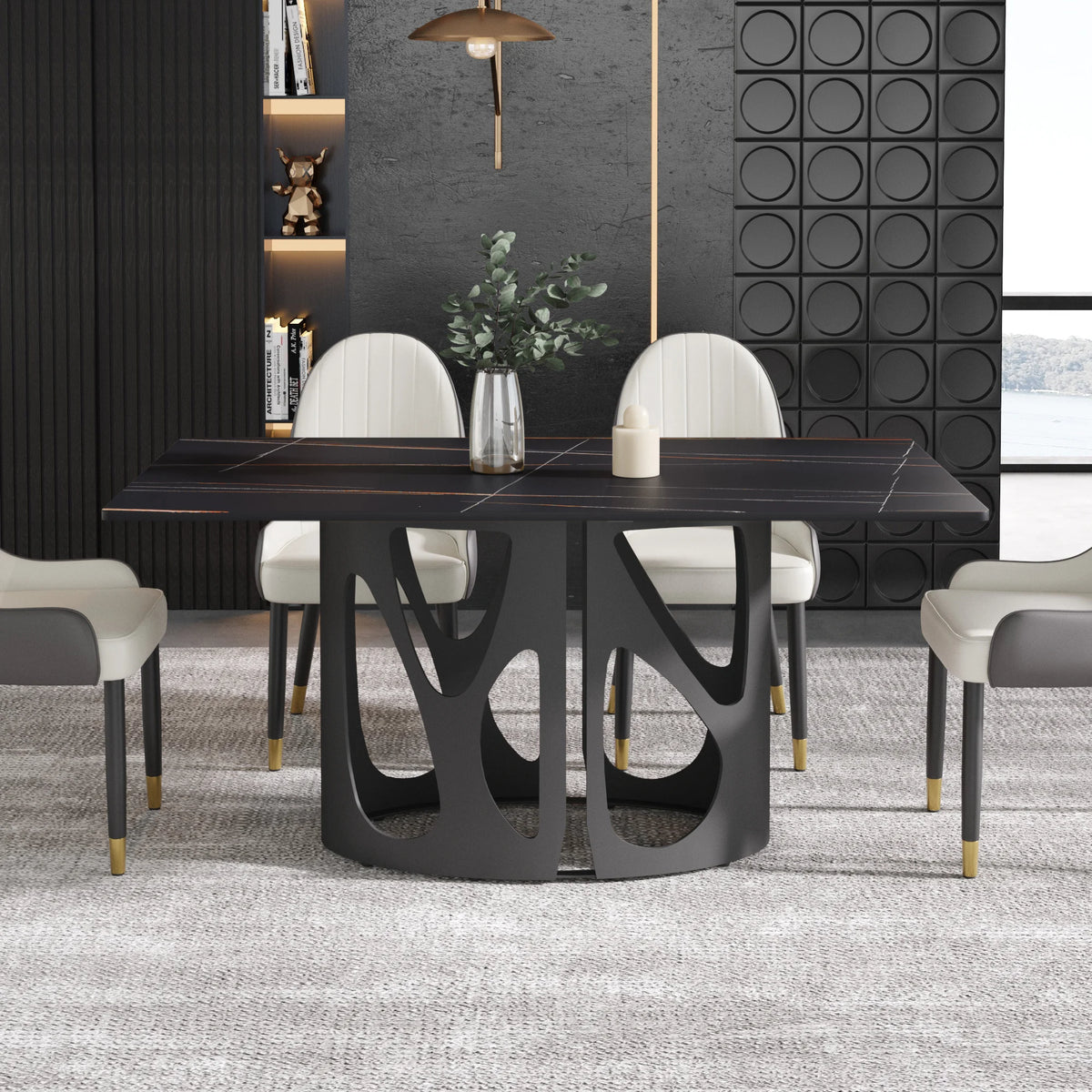Marbella Sintered Stone Dining Table | 63" Matte Black Rectangular With Straight Edge