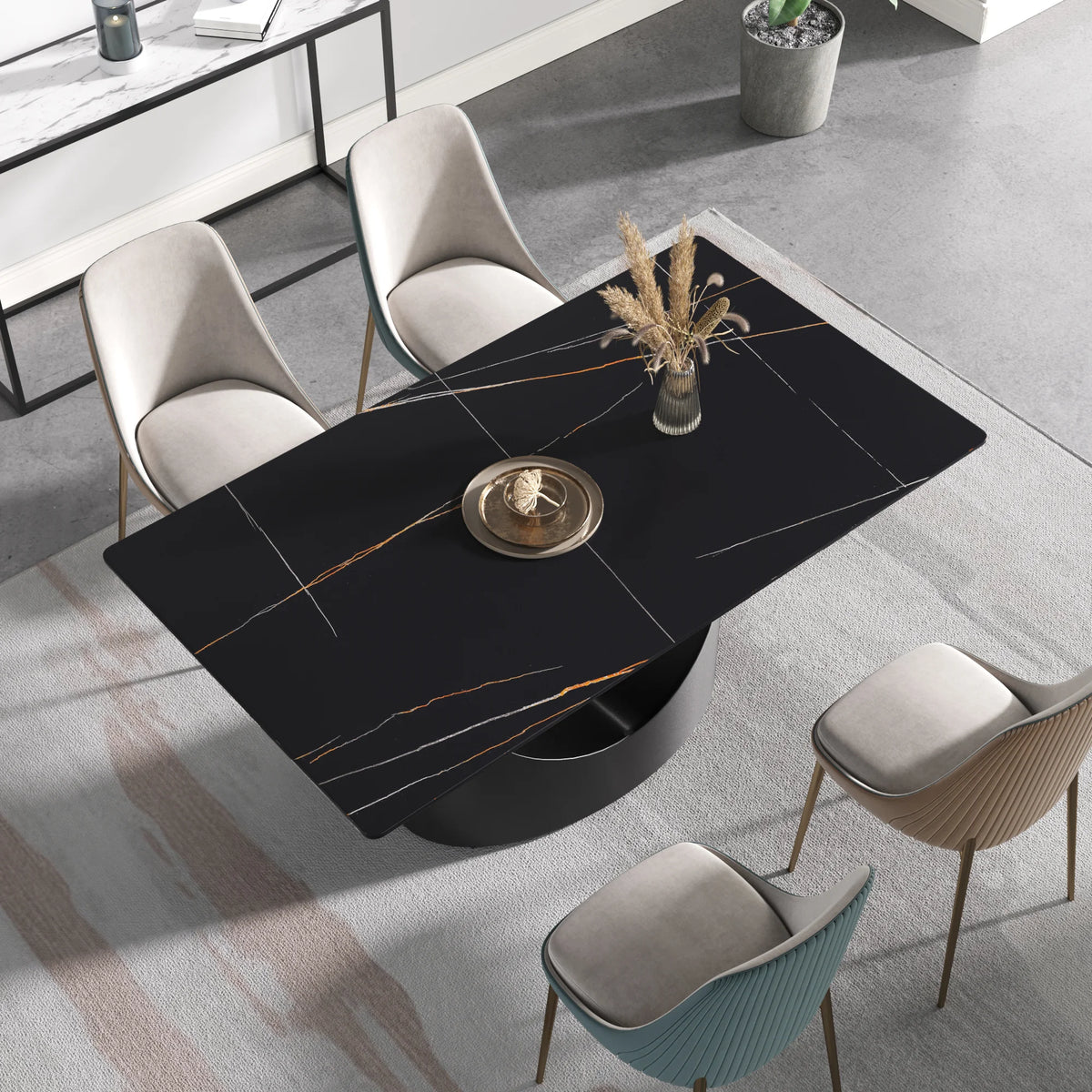 Marbella Sintered Stone Dining Table | 63" Matte Black Rectangular With Straight Edge
