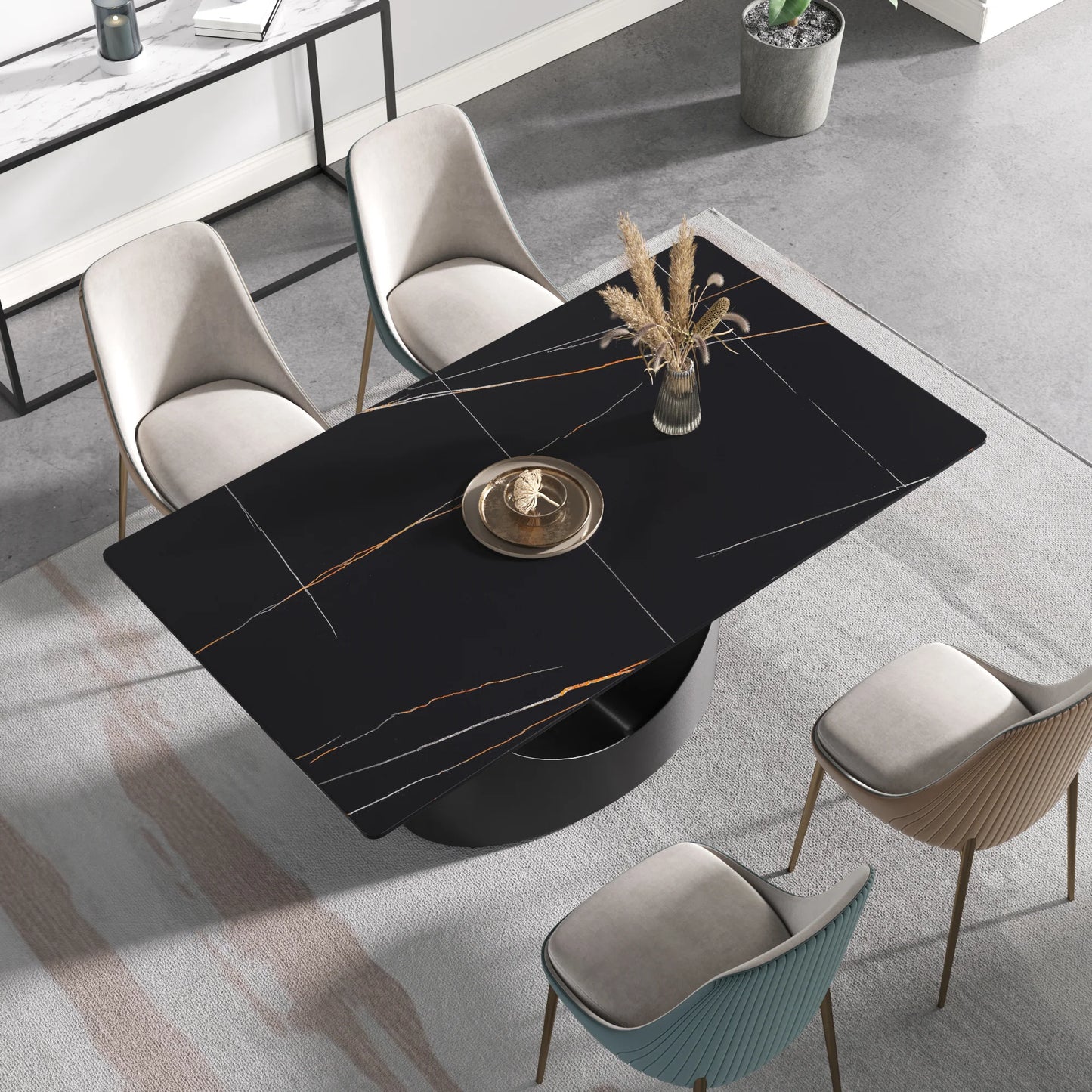 Marbella Sintered Stone Dining Table | 63" Matte Black Rectangular With Straight Edge