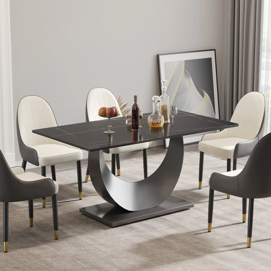 Marbella Sintered Stone Dining Table | 63" Matte Black Rectangular With Straight Edge