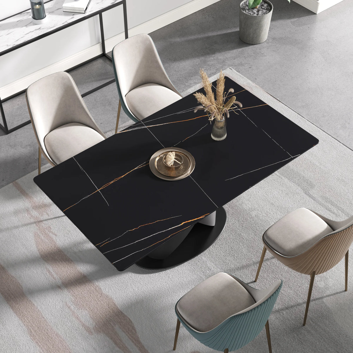 Marbella Sintered Stone Dining Table | 63" Matte Black Rectangular With Straight Edge