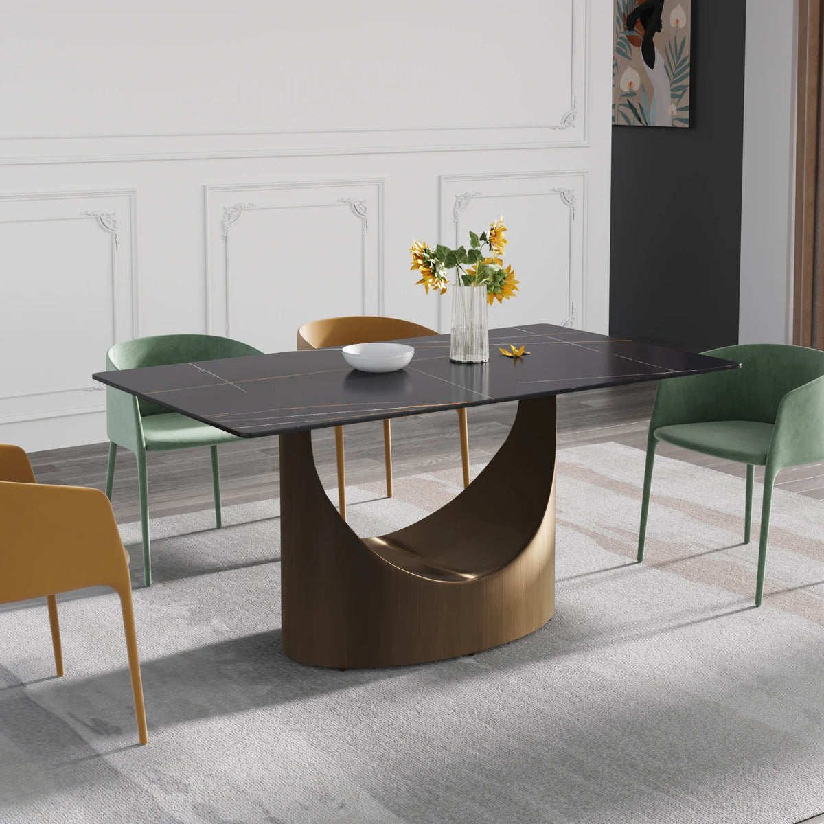 Marbella Sintered Stone Dining Table | 63" Matte Black Rectangular With Straight Edge