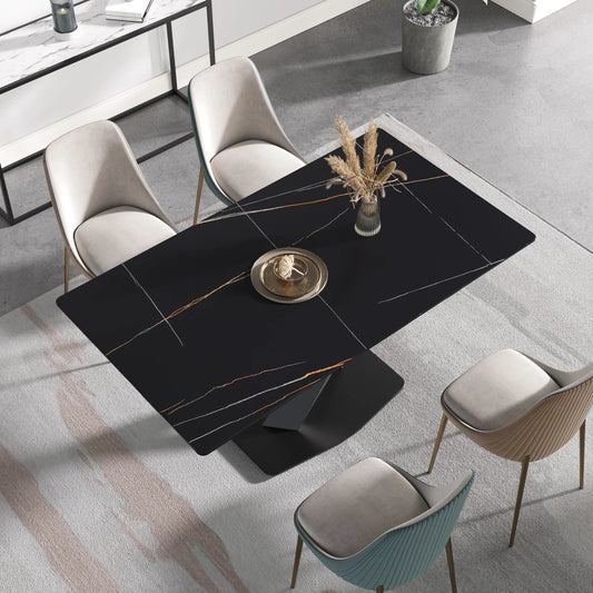 Marbella Sintered Stone Dining Table | 63" Matte Black Rectangular With Straight Edge