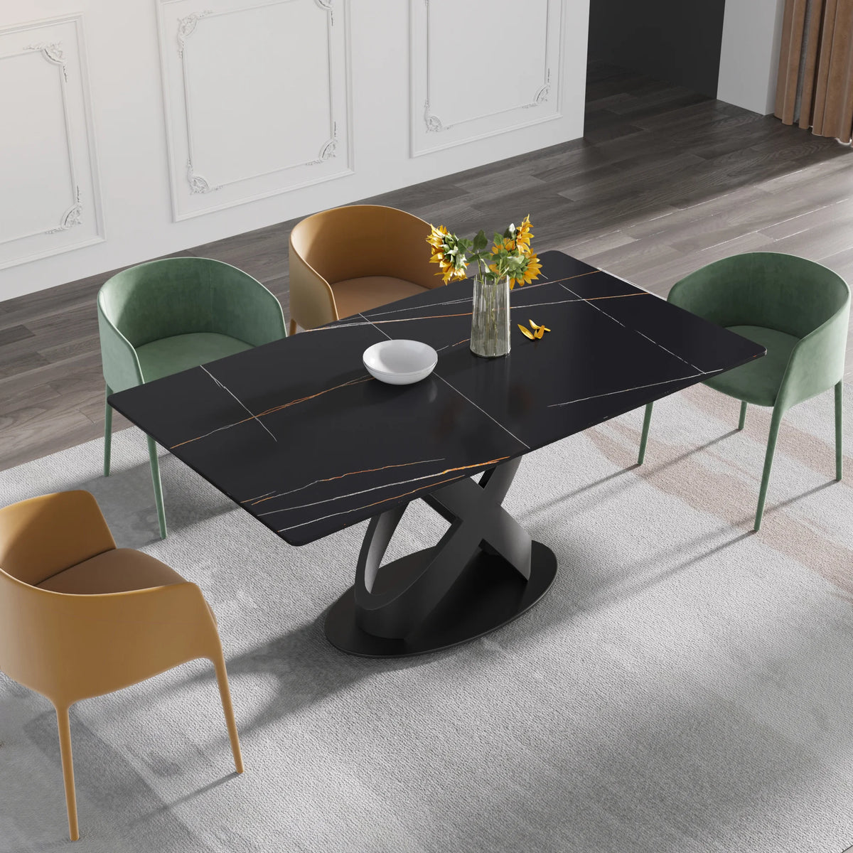 Marbella Sintered Stone Dining Table | 63" Matte Black Rectangular With Straight Edge
