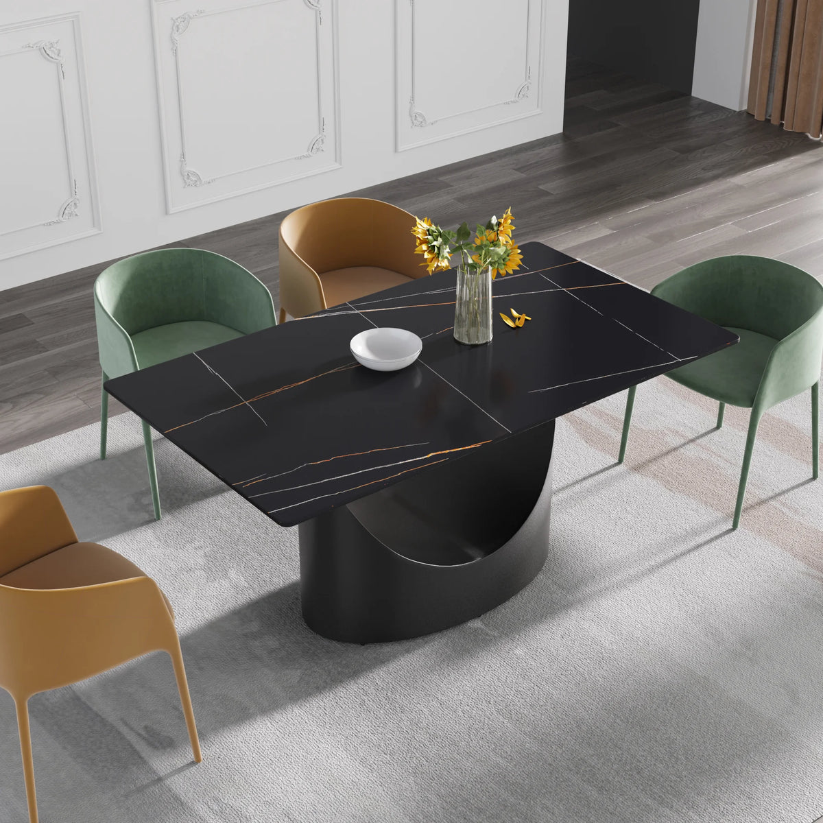 Marbella Sintered Stone Dining Table | 63" Matte Black Rectangular With Straight Edge
