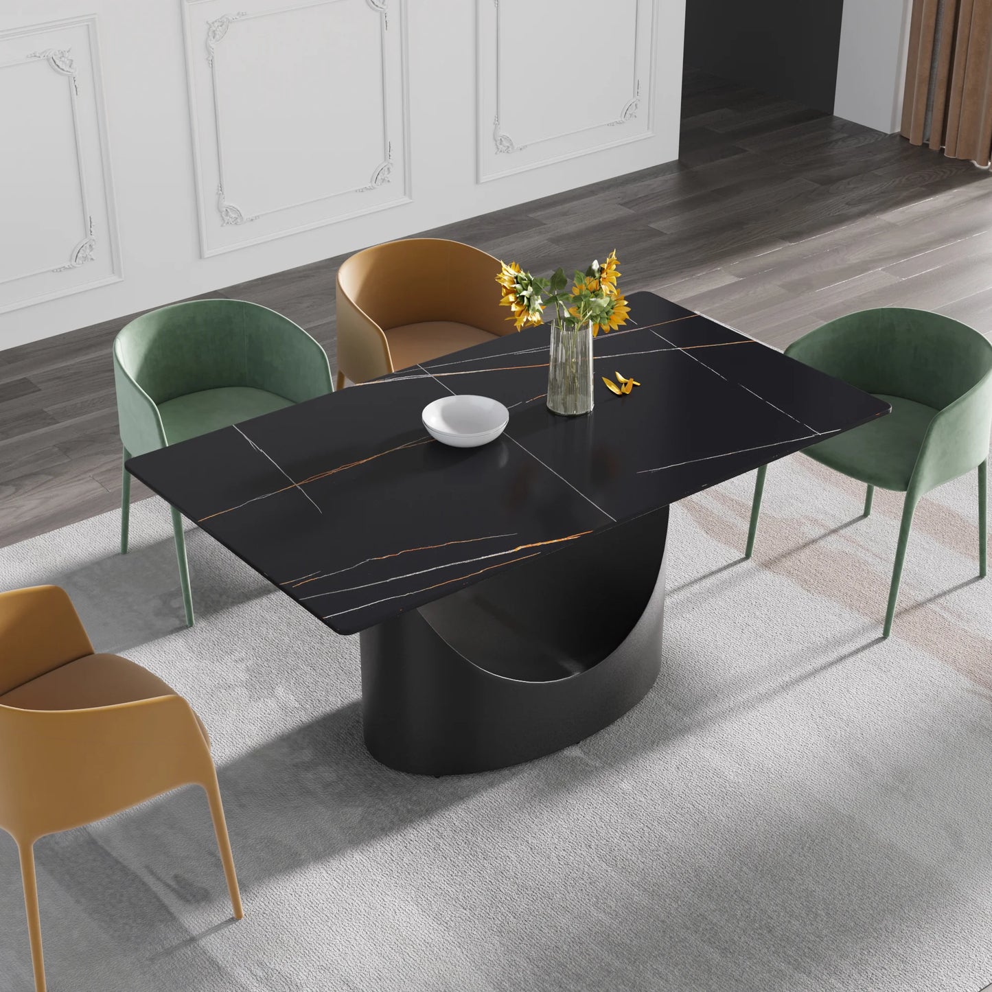 Marbella Sintered Stone Dining Table | 63" Matte Black Rectangular With Straight Edge