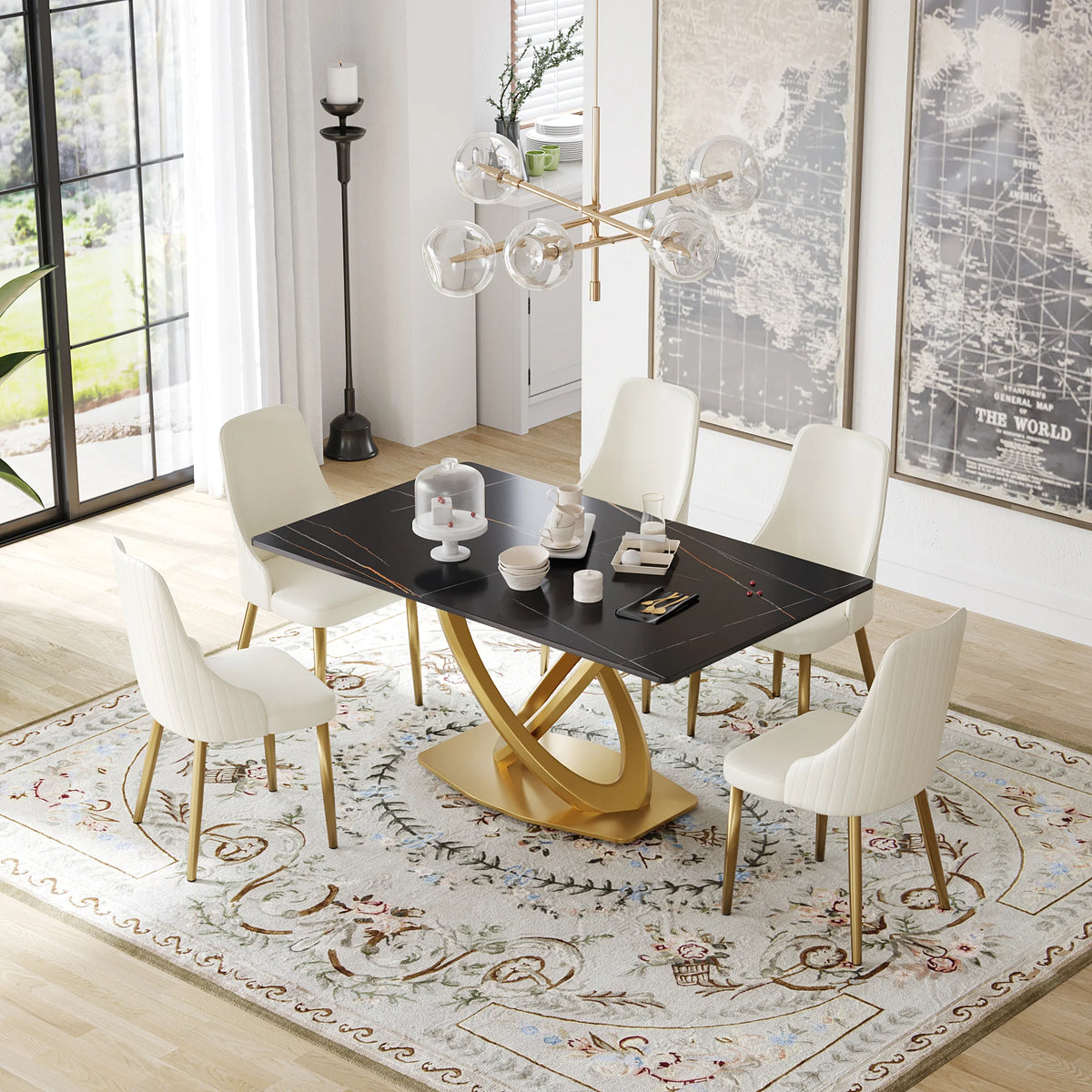 Marbella Sintered Stone Dining Table | 63" Matte Black Rectangular With Straight Edge