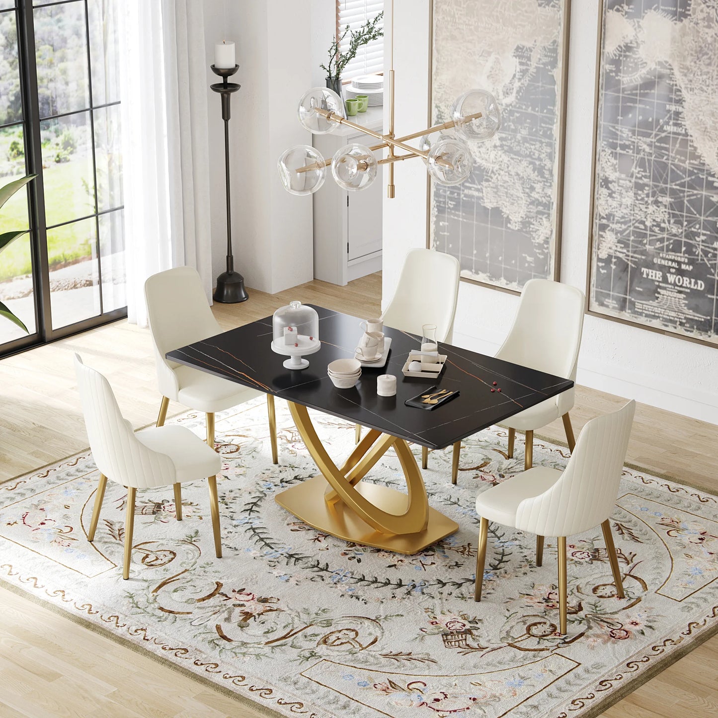 Marbella Sintered Stone Dining Table | 63" Matte Black Rectangular With Straight Edge
