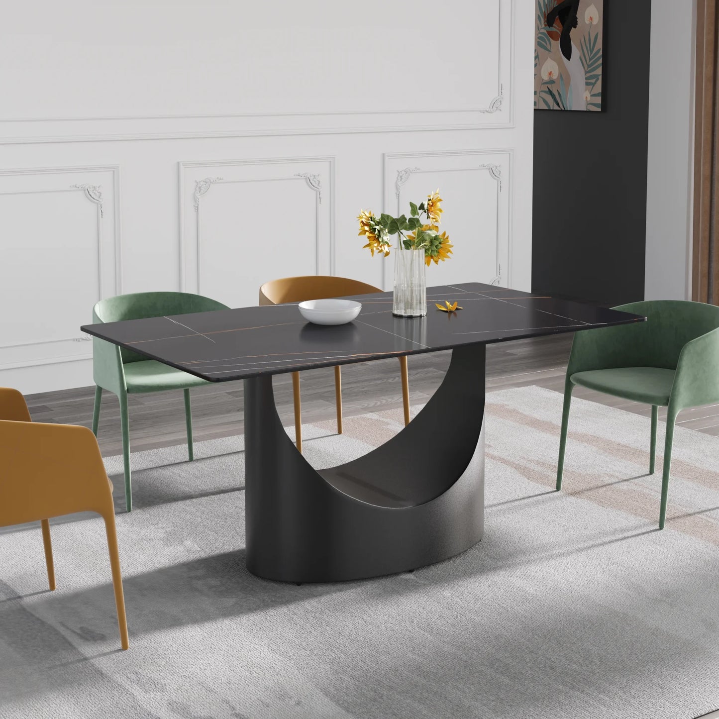Marbella Sintered Stone Dining Table | 63" Matte Black Rectangular With Straight Edge