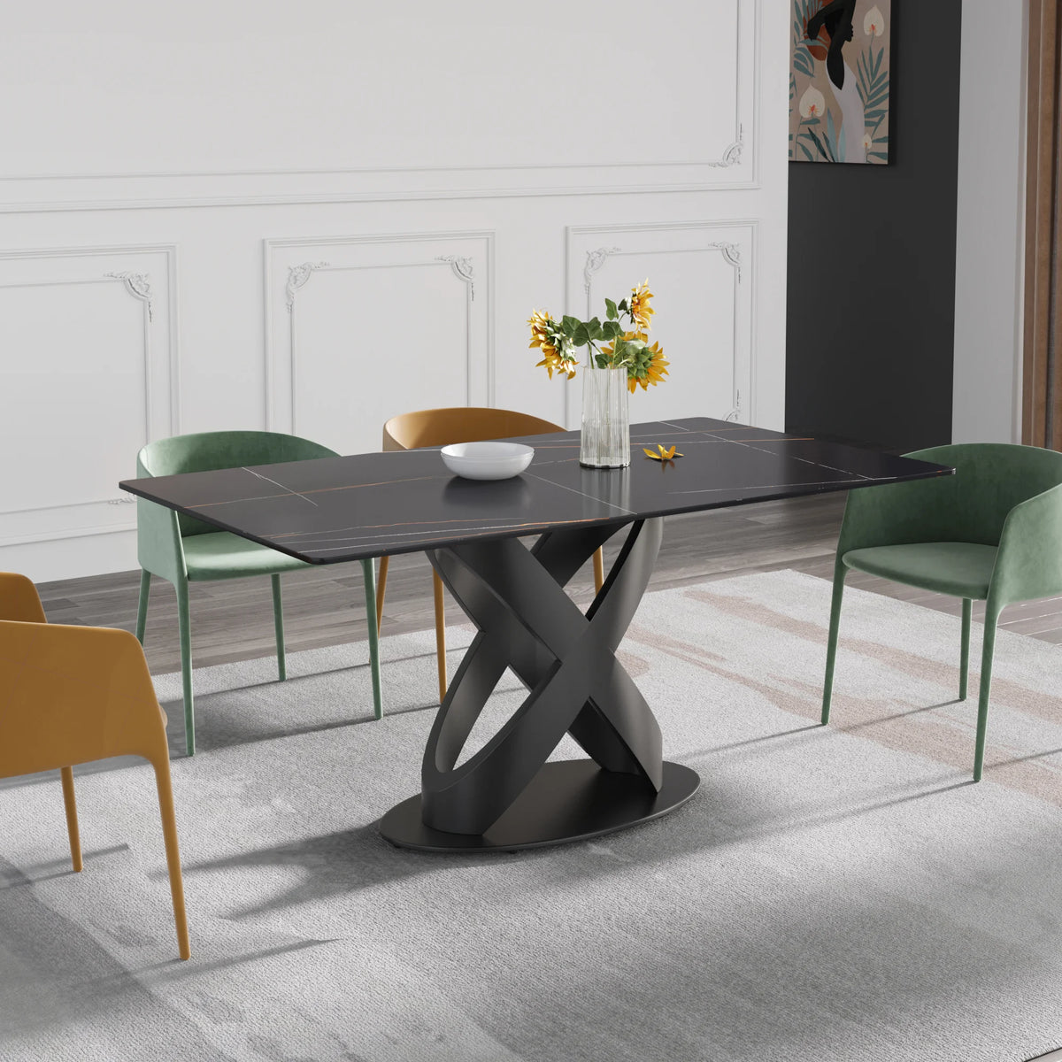 Marbella Sintered Stone Dining Table | 63" Matte Black Rectangular With Straight Edge