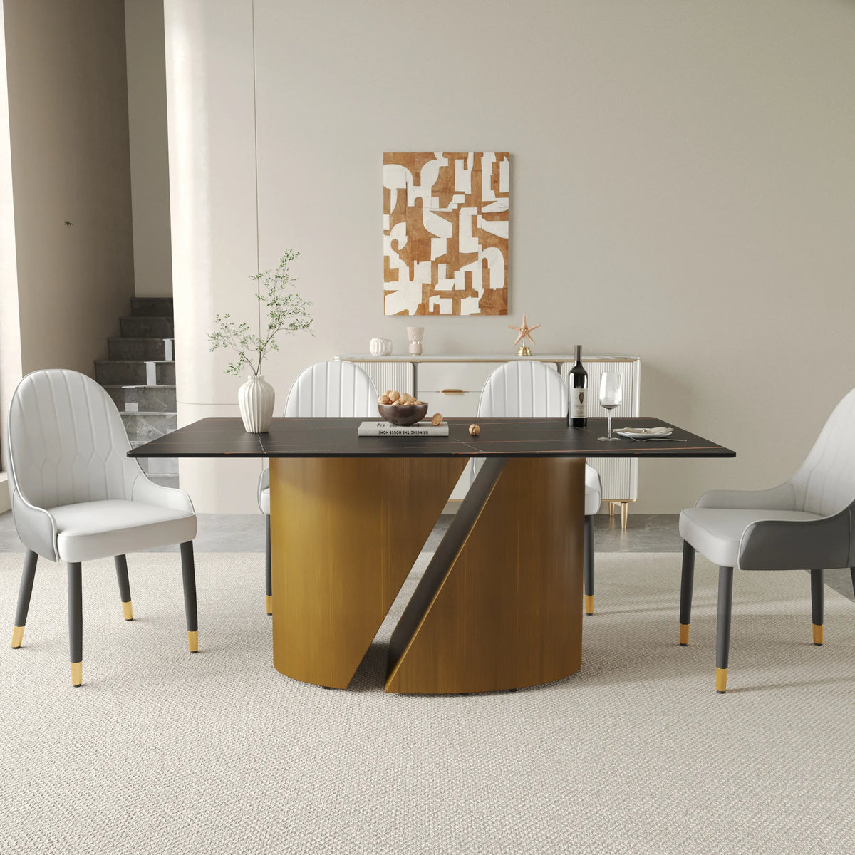 Marbella Sintered Stone Dining Table | 63" Matte Black Rectangular With Straight Edge