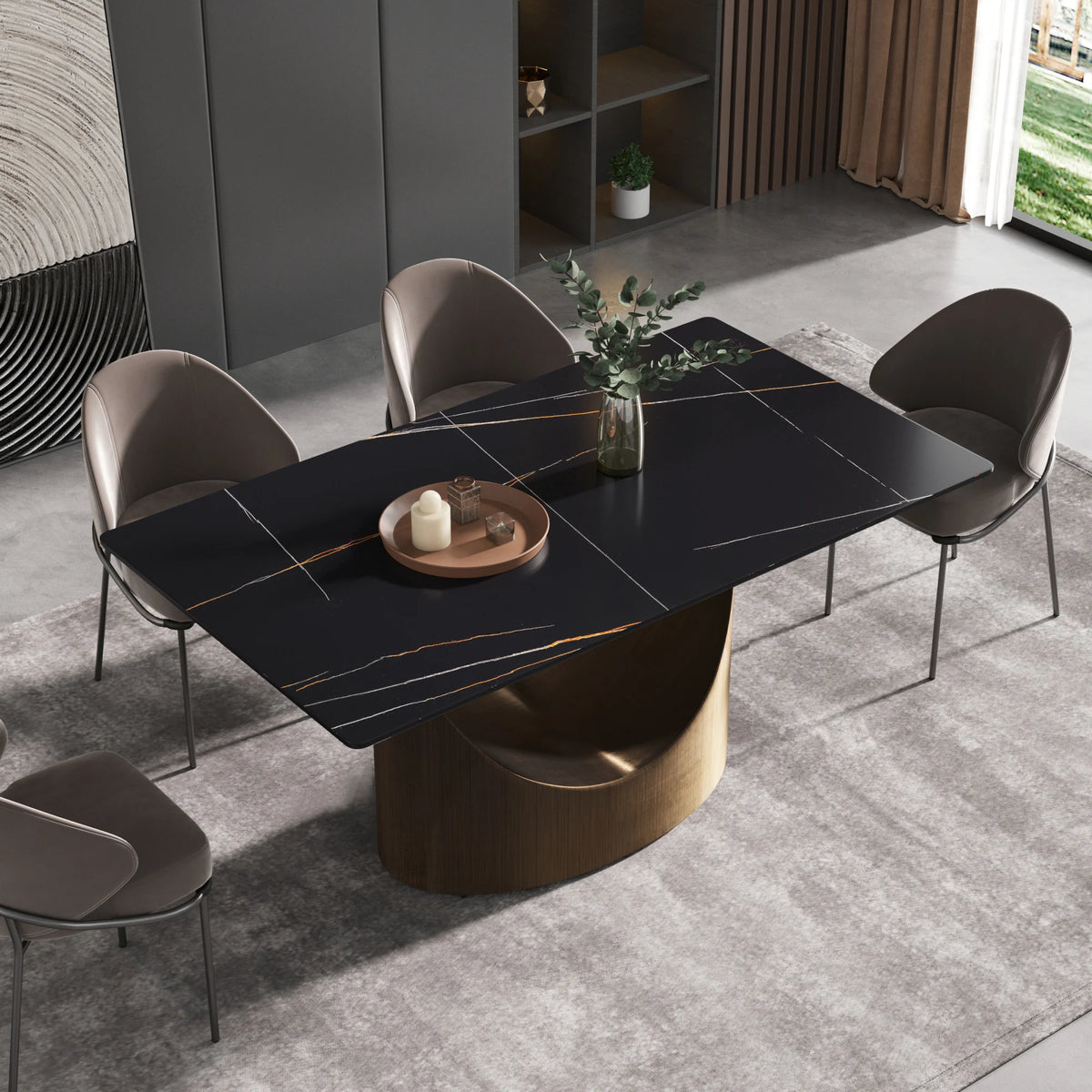 Marbella Sintered Stone Dining Table | 63" Matte Black Rectangular With Straight Edge