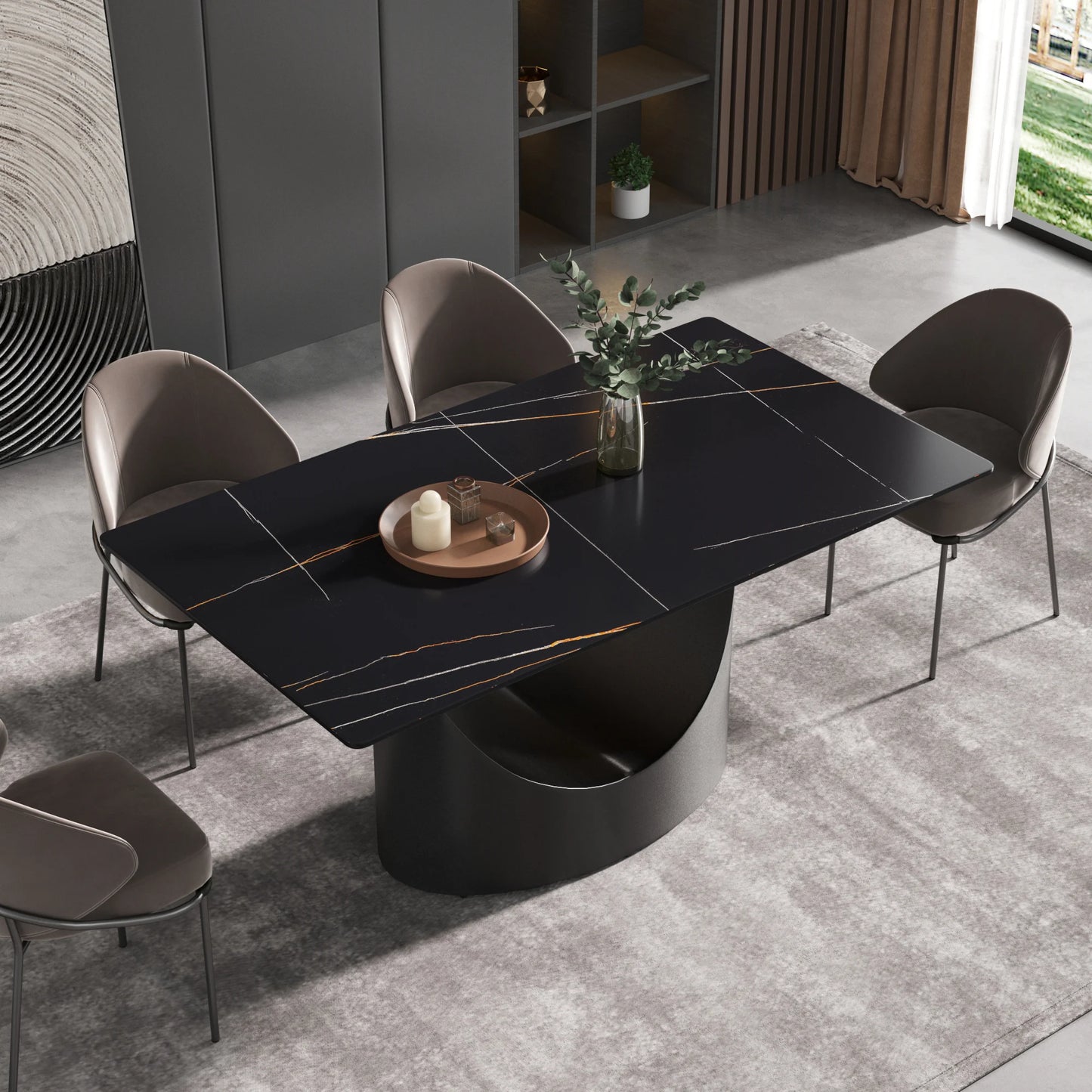 Marbella Sintered Stone Dining Table | 63" Matte Black Rectangular With Straight Edge