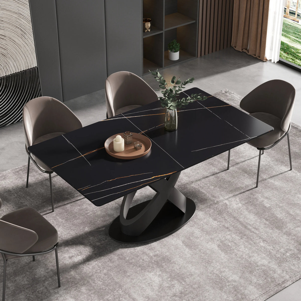 Marbella Sintered Stone Dining Table | 63" Matte Black Rectangular With Straight Edge