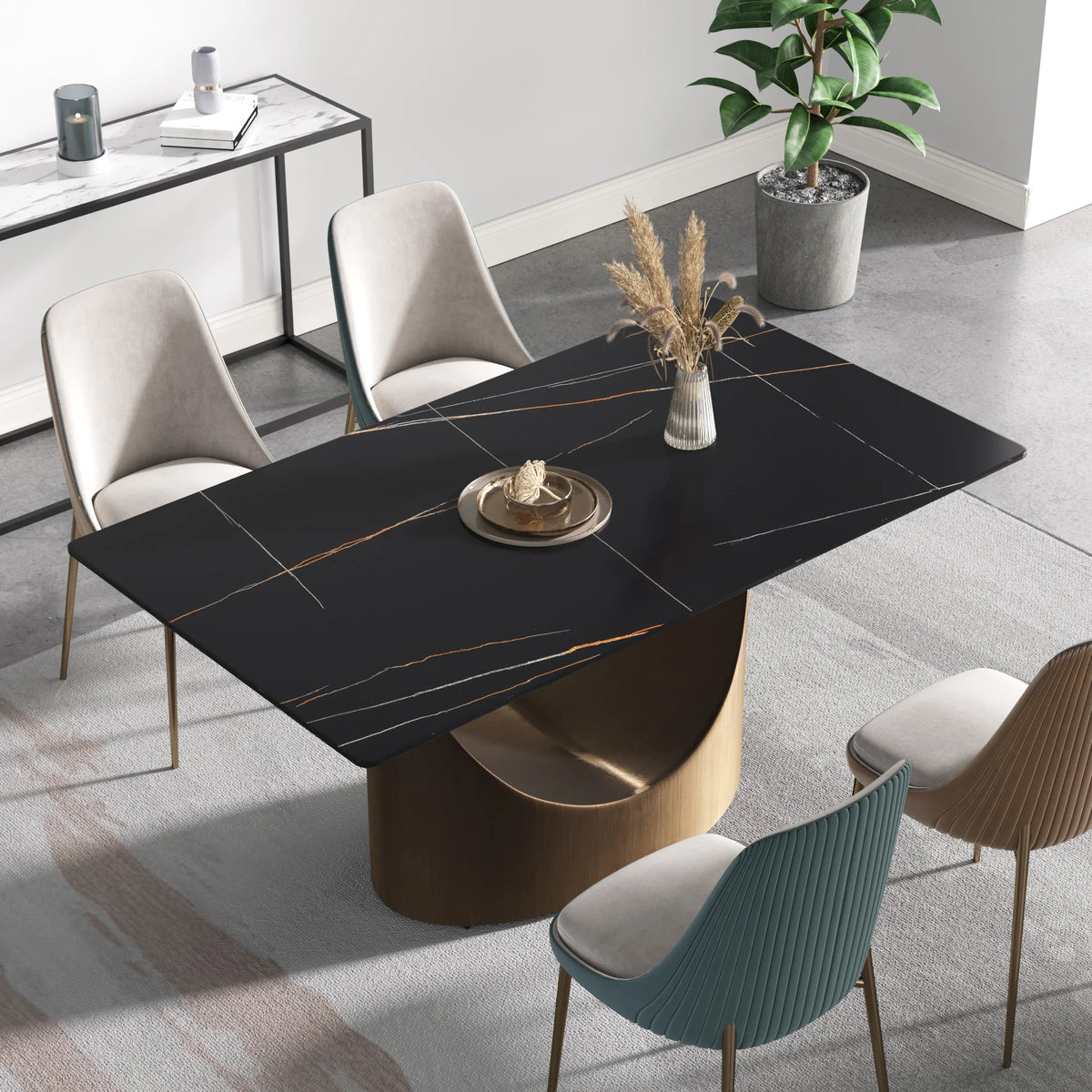 Marbella Sintered Stone Dining Table | 63" Matte Black Rectangular With Straight Edge
