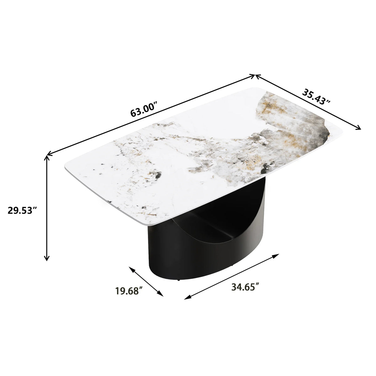 Marbella Sintered Stone Dining Table | 63" Pandora Rectangular With Curved Edge