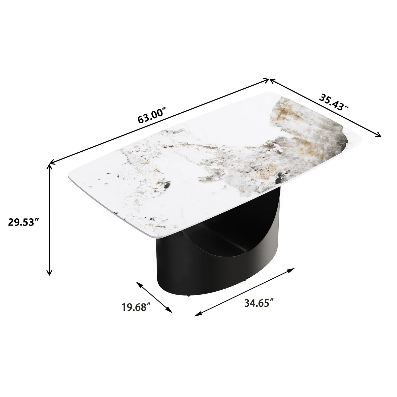 Mesa de comedor Marbella de piedra sinterizada | Pandora rectangular de 63" con borde curvo