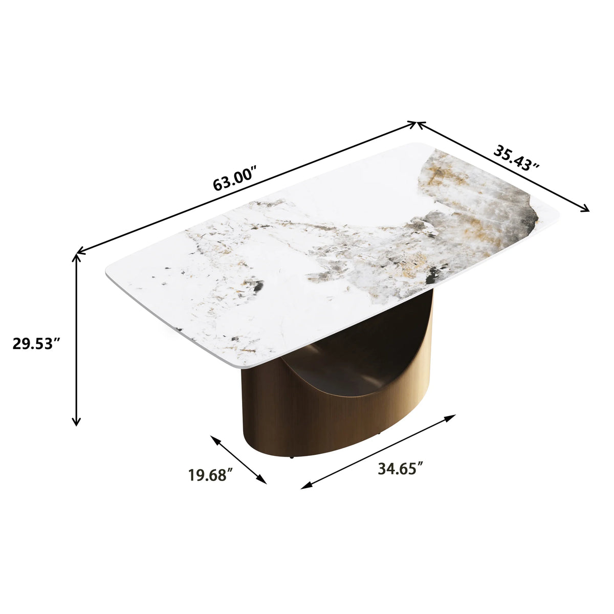 Marbella Sintered Stone Dining Table | 63" Pandora Rectangular With Curved Edge