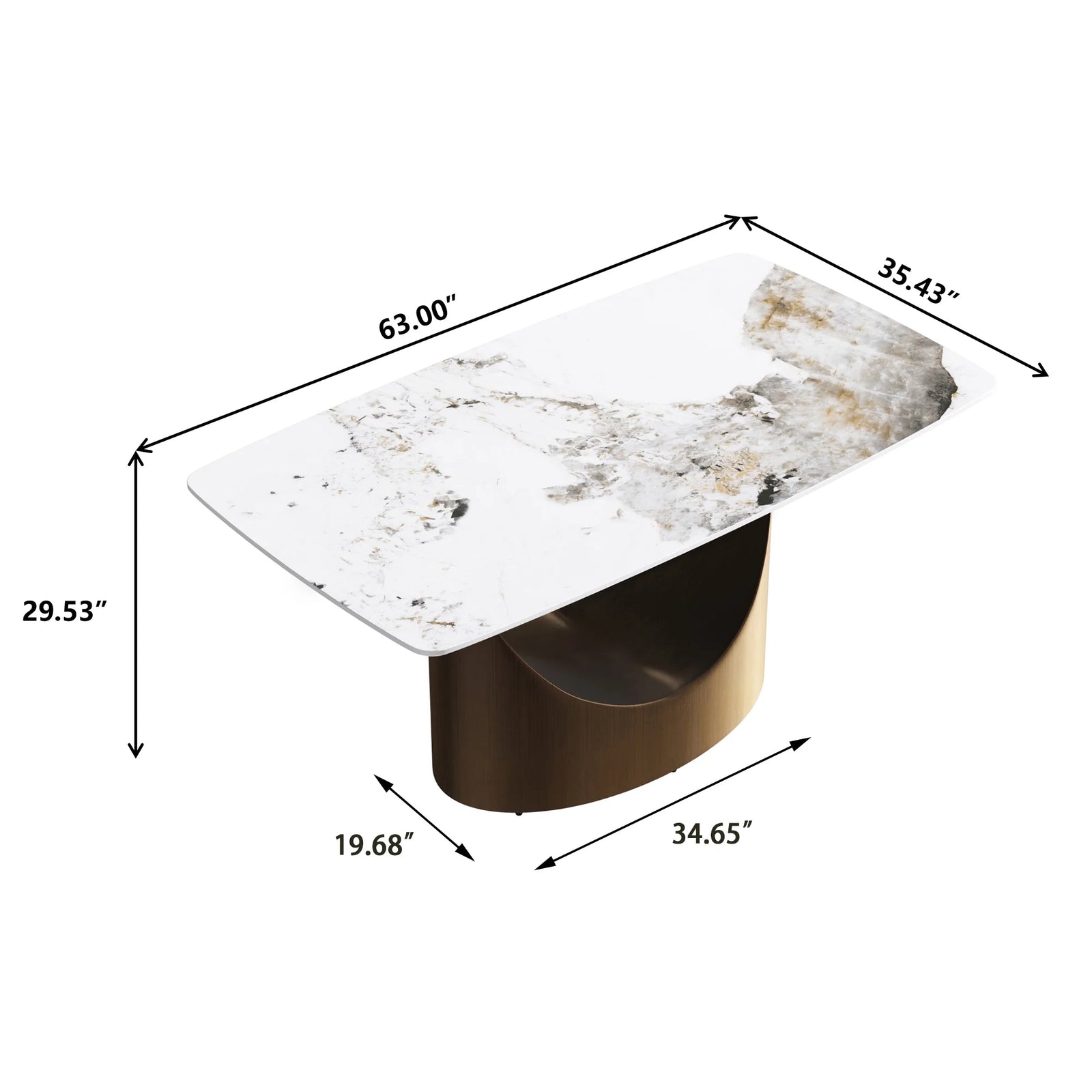 Mesa de comedor Marbella de piedra sinterizada | Pandora rectangular de 63" con borde curvo