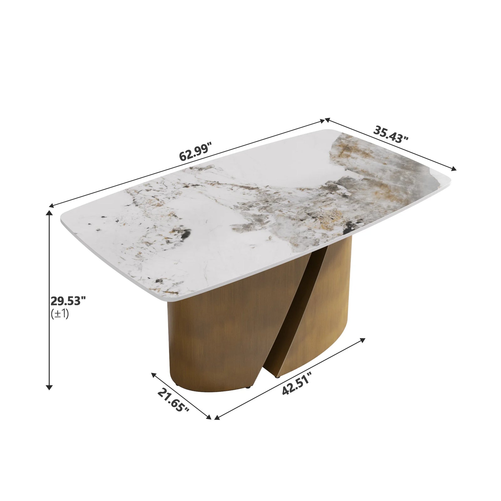 Mesa de comedor Marbella de piedra sinterizada | Pandora rectangular de 63" con borde curvo