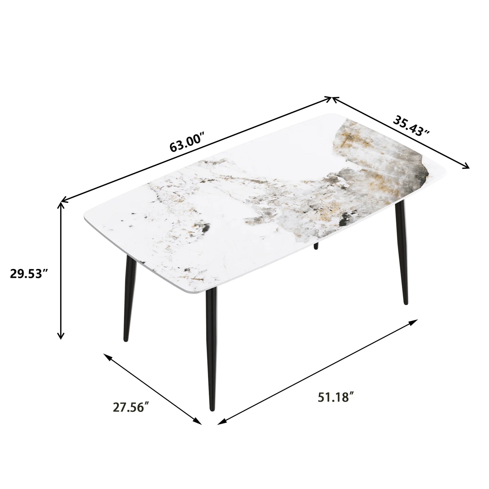 Marbella Sintered Stone Dining Table | 63" Pandora Rectangular With Curved Edge