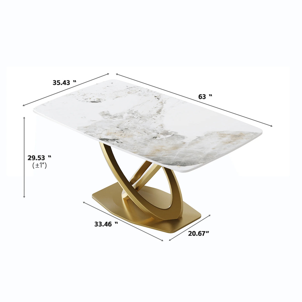 Marbella Sintered Stone Dining Table | 63" Pandora Rectangular With Curved Edge