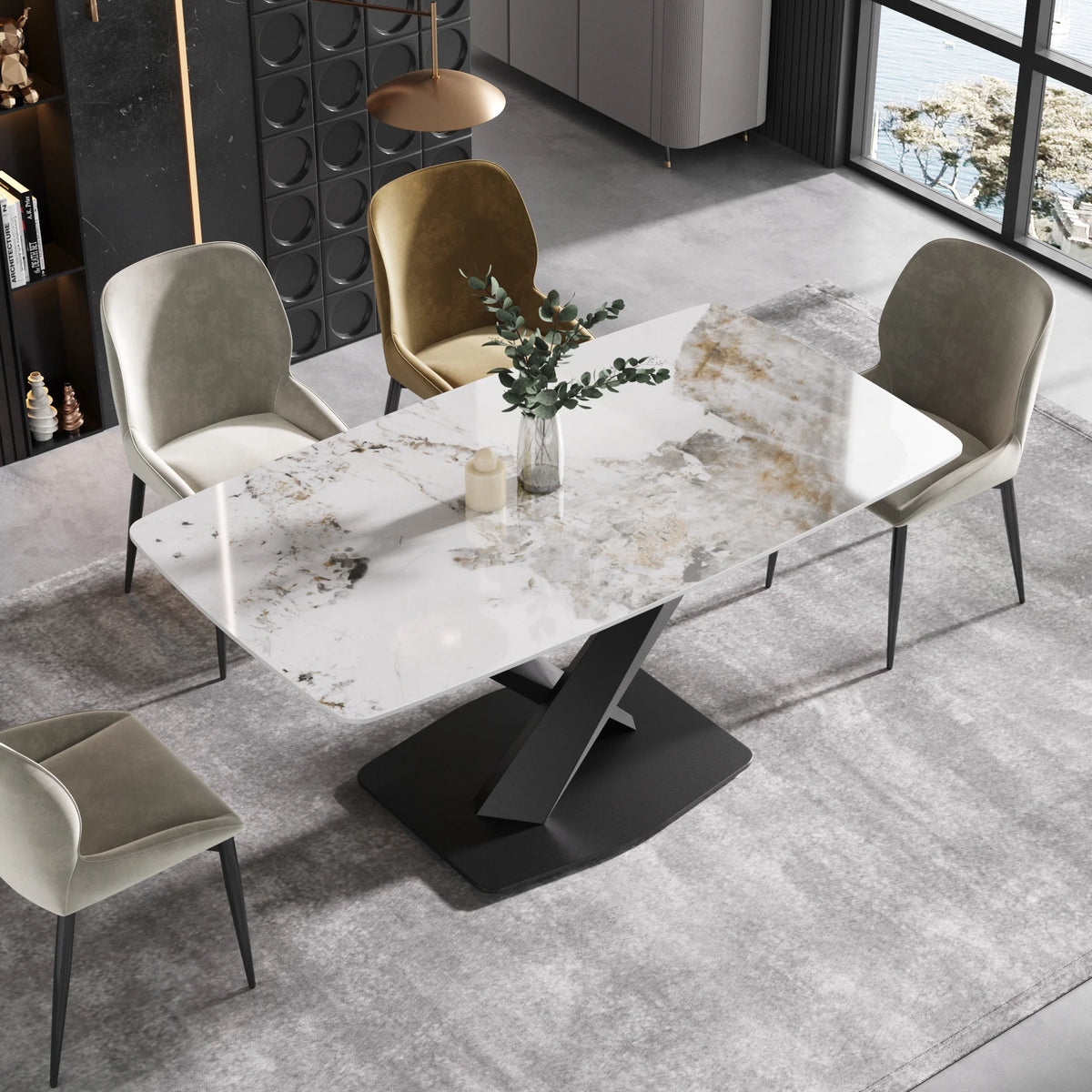 Marbella Sintered Stone Dining Table | 63" Pandora Rectangular With Curved Edge