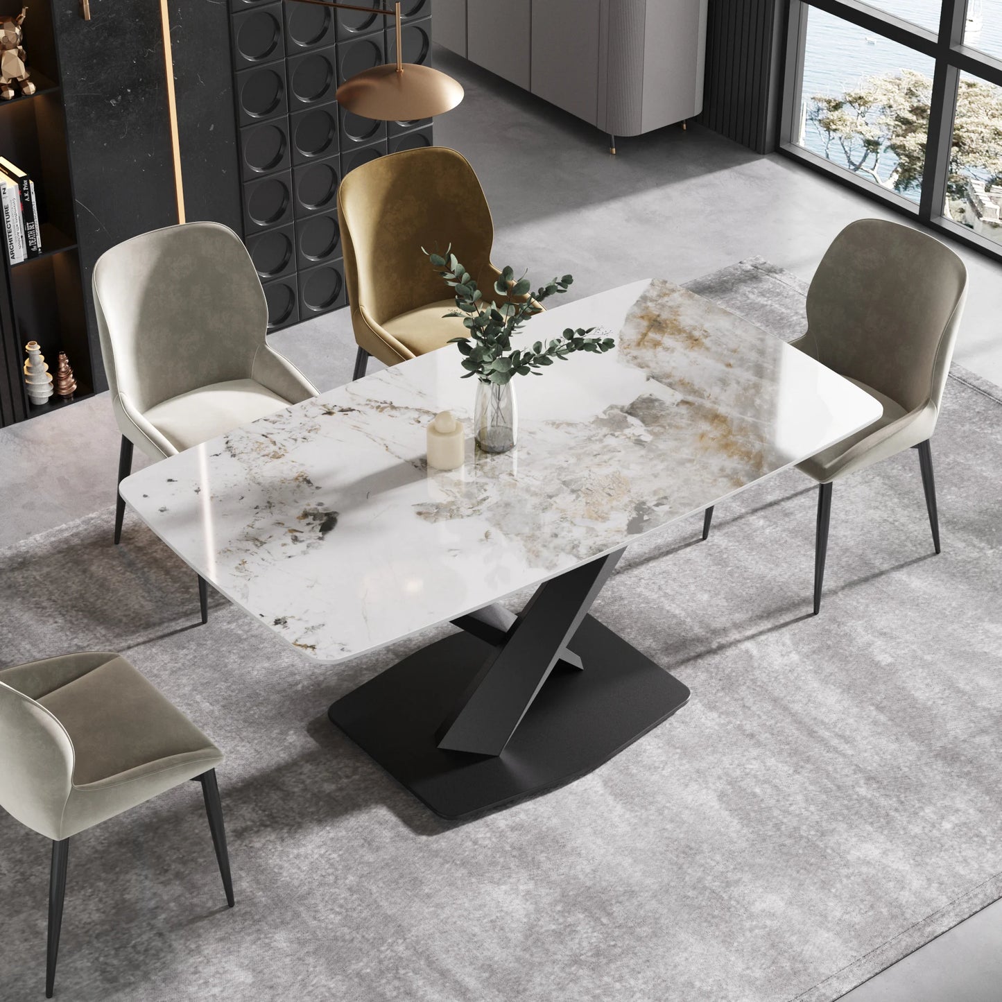 Marbella Sintered Stone Dining Table | 63" Pandora Rectangular With Curved Edge