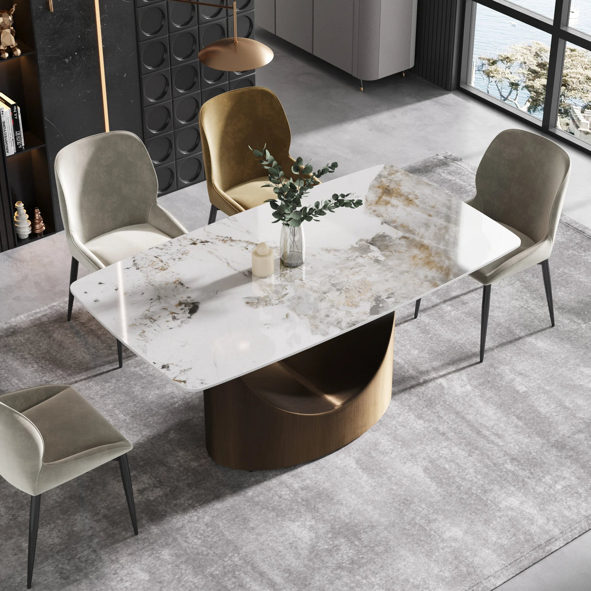 Marbella Sintered Stone Dining Table | 63" Pandora Rectangular With Curved Edge