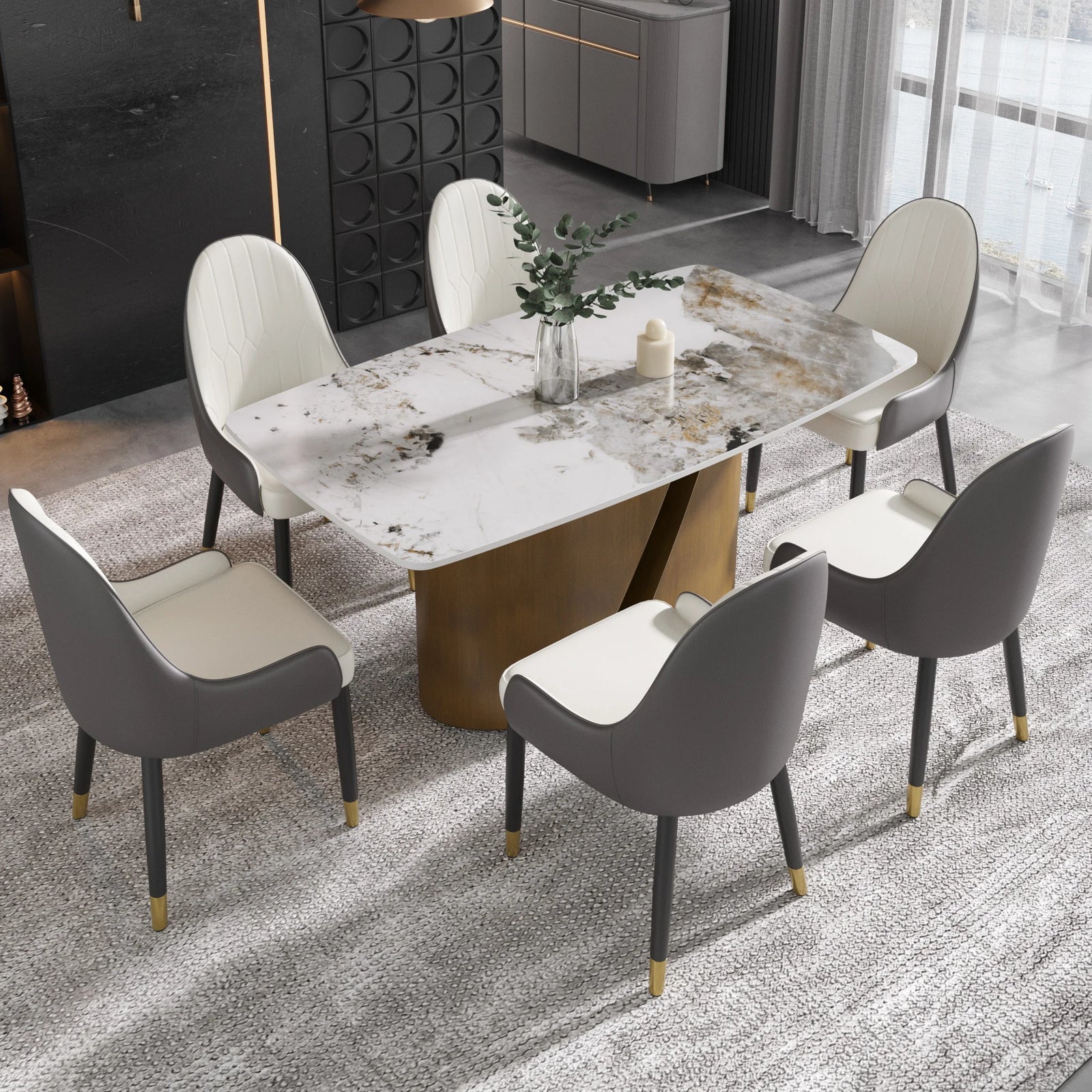 Mesa de comedor Marbella de piedra sinterizada | Pandora rectangular de 63" con borde curvo