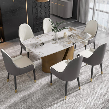 Mesa de comedor Marbella de piedra sinterizada | Pandora rectangular de 63" con borde curvo