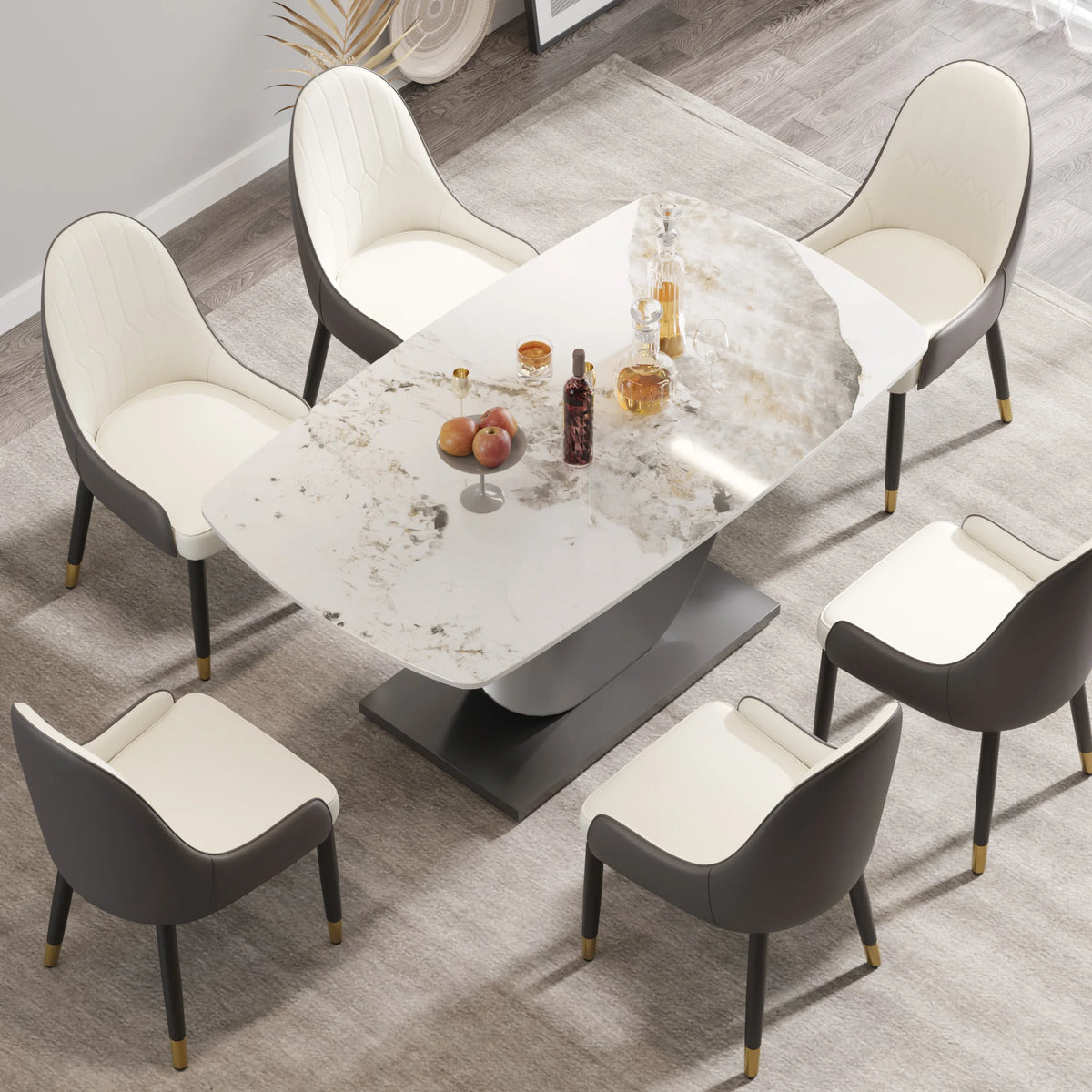 Marbella Sintered Stone Dining Table | 63" Pandora Rectangular With Curved Edge