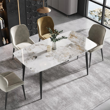 Marbella Sintered Stone Dining Table | 63" Pandora Rectangular With Curved Edge