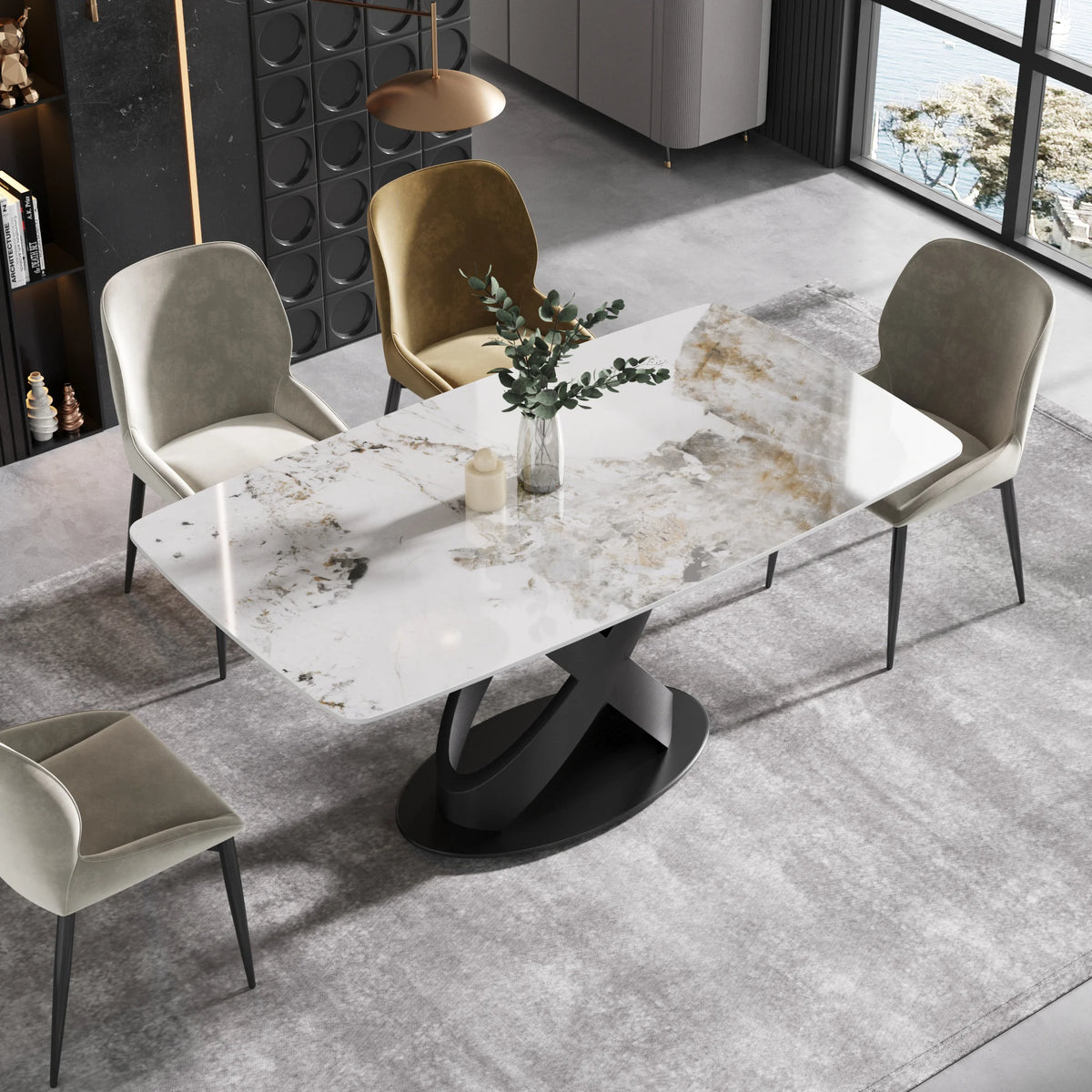 Marbella Sintered Stone Dining Table | 63" Pandora Rectangular With Curved Edge