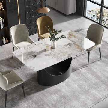 Mesa de comedor Marbella de piedra sinterizada | Pandora rectangular de 63" con borde curvo