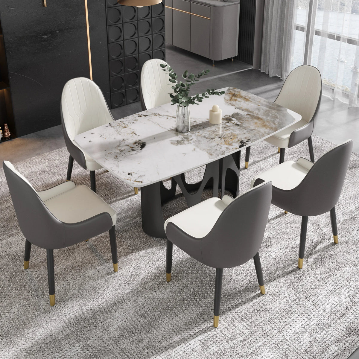 Marbella Sintered Stone Dining Table | 63" Pandora Rectangular With Curved Edge