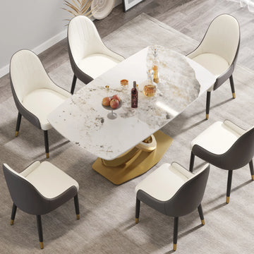 Marbella Sintered Stone Dining Table | 63" Pandora Rectangular With Curved Edge