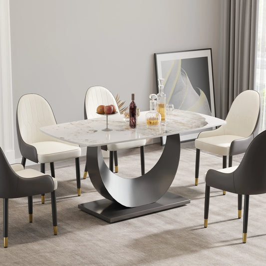 Marbella Sintered Stone Dining Table | 63" Pandora Rectangular With Curved Edge