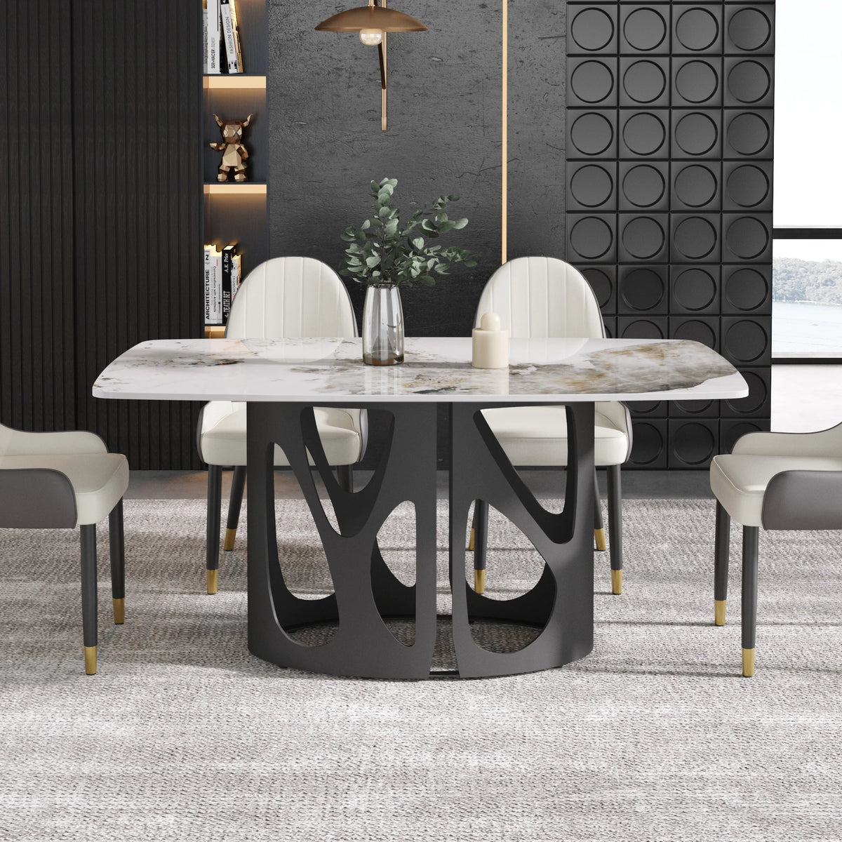 Marbella Sintered Stone Dining Table | 63" Pandora Rectangular With Curved Edge