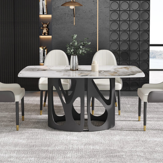 Marbella Sintered Stone Dining Table | 63" Pandora Rectangular With Curved Edge