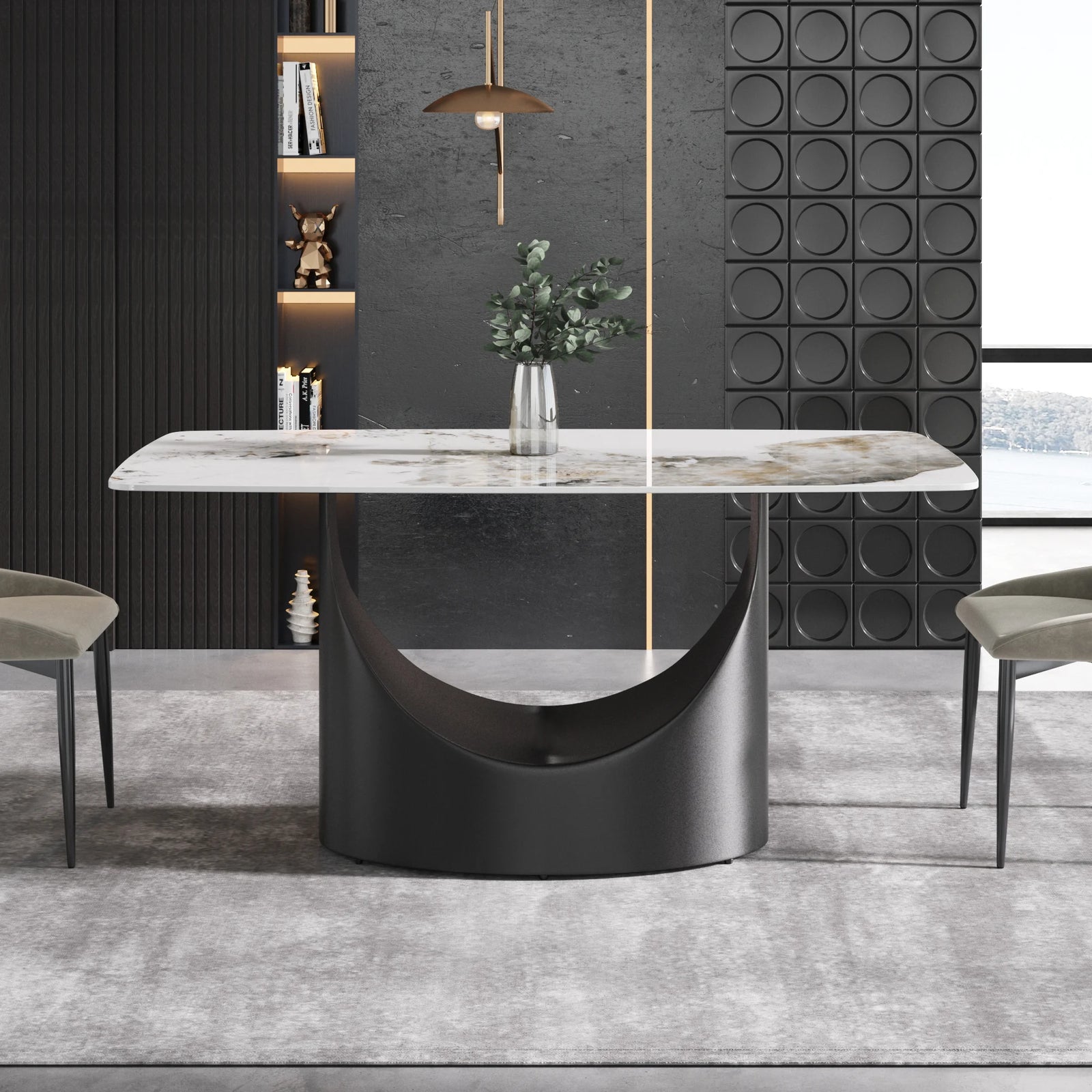 Mesa de comedor Marbella de piedra sinterizada | Pandora rectangular de 63" con borde curvo