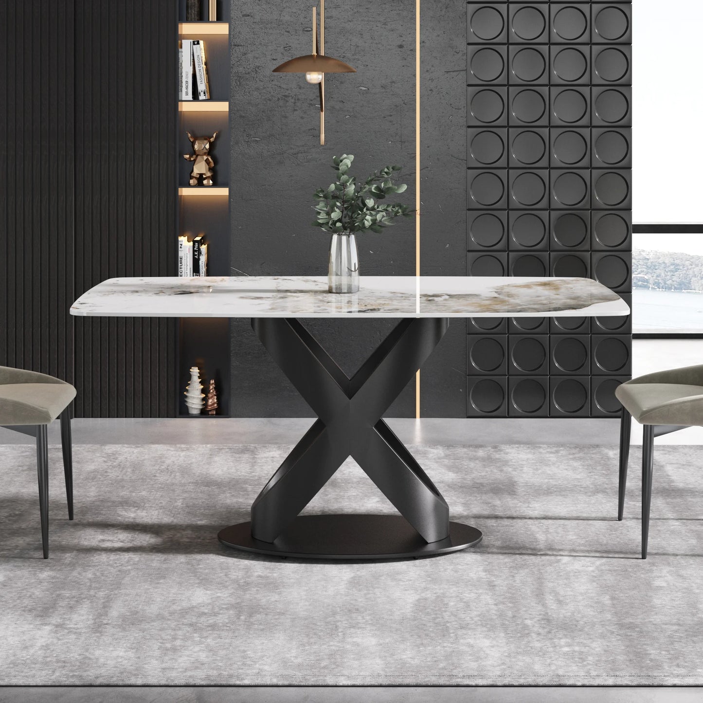 Marbella Sintered Stone Dining Table | 63" Pandora Rectangular With Curved Edge