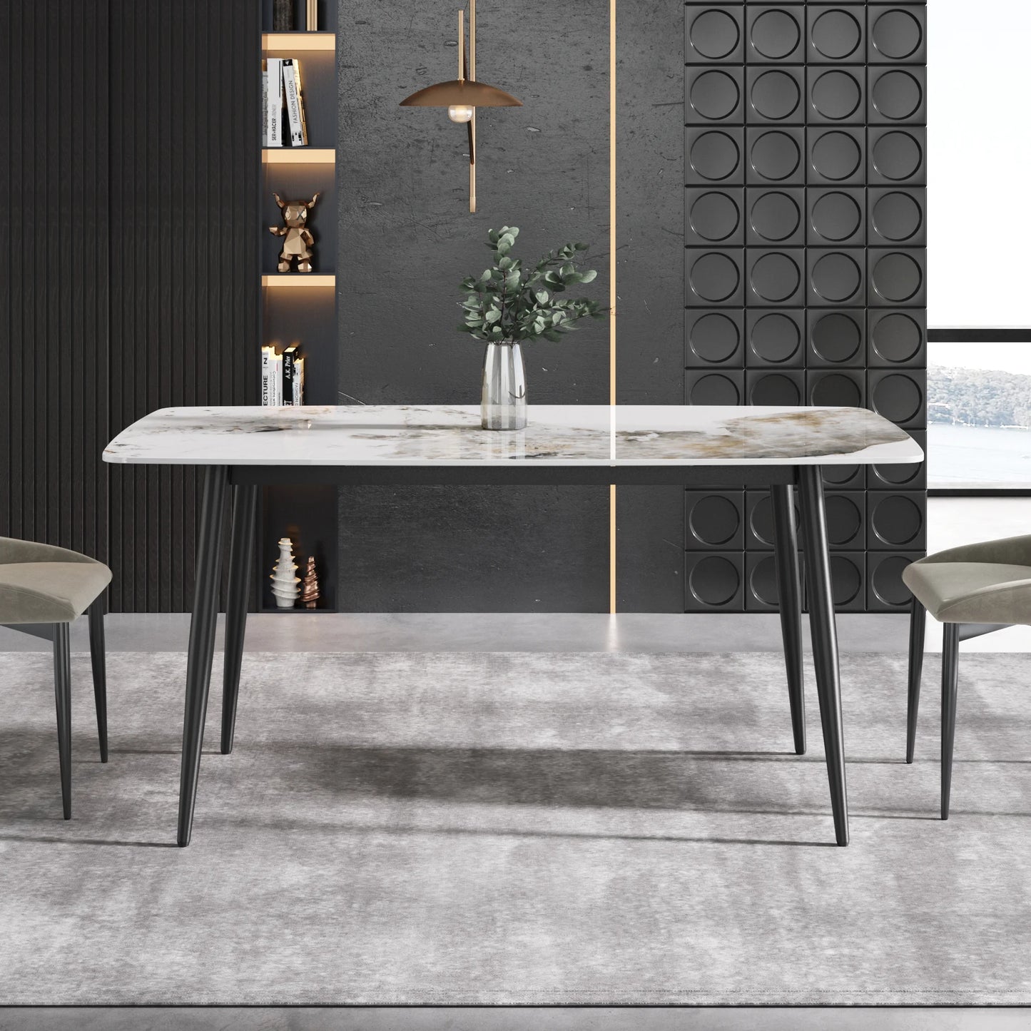 Marbella Sintered Stone Dining Table | 63" Pandora Rectangular With Curved Edge
