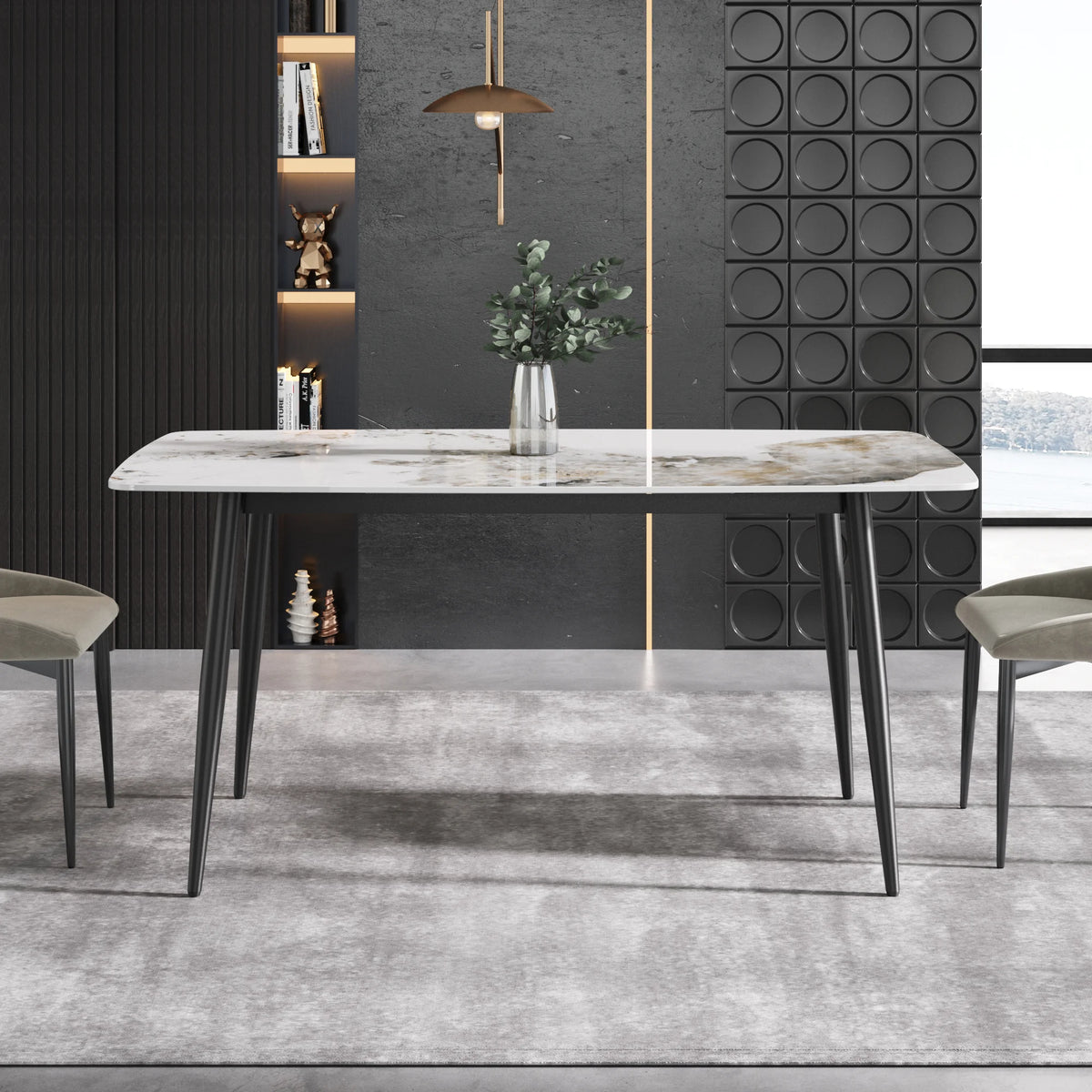 Marbella Sintered Stone Dining Table | 63" Pandora Rectangular With Curved Edge
